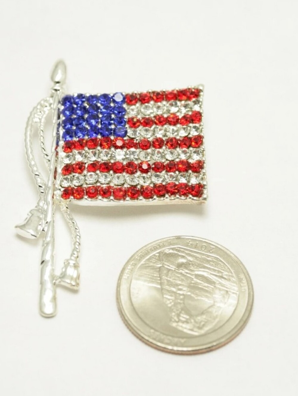 Patriotic Silver Tone Flag Brooch -Silver Tone Red, White & Blue - Picture 2 of 6